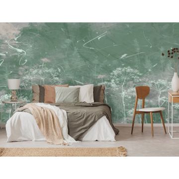 Обои виниловые на флизелине Design Studio 3D (Дизайн Студио 3Д) Изумруд Одуванчики на абстрактном изумрудном фоне Бесшовная Фреска Ultra (EMD-008)