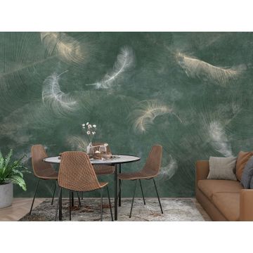 Обои виниловые на флизелине Design Studio 3D (Дизайн Студио 3Д) Изумруд Перья на изумрудном бетоне Песок (EMD-009)