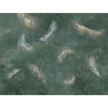 Обои виниловые на флизелине Design Studio 3D (Дизайн Студио 3Д) Изумруд Перья на изумрудном бетоне Канвас (EMD-009)