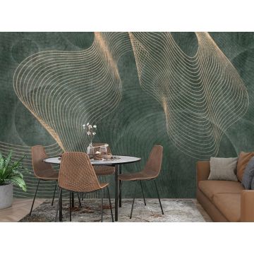 Обои виниловые на флизелине Design Studio 3D (Дизайн Студио 3Д) Изумруд Линии на изумрудном фоне Песок (EMD-010)