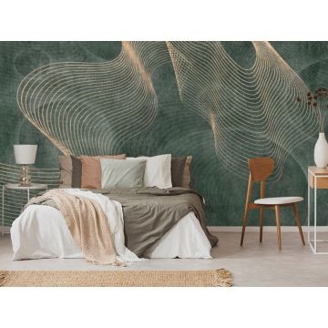 Обои виниловые на флизелине Design Studio 3D (Дизайн Студио 3Д) Изумруд Линии на изумрудном фоне Песок (EMD-010)