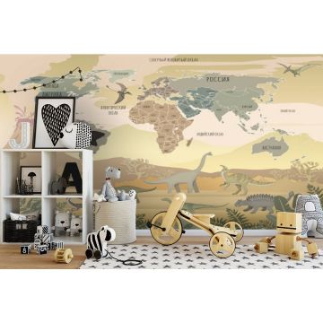 Обои виниловые на флизелине Design Studio 3D (Дизайн Студио 3Д) Карты Карта с динозаврами в теплых тонах Песок (CM-002)