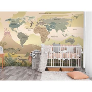 Обои виниловые на флизелине Design Studio 3D (Дизайн Студио 3Д) Карты Карта с динозаврами в теплых тонах Песок (CM-002)