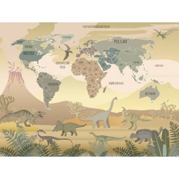 Обои виниловые на флизелине Design Studio 3D (Дизайн Студио 3Д) Карты Карта с динозаврами в теплых тонах Канвас (CM-002)