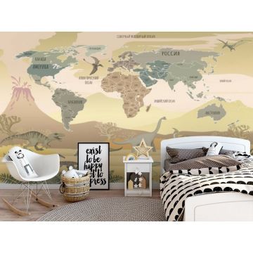 Обои виниловые на флизелине Design Studio 3D (Дизайн Студио 3Д) Карты Карта с динозаврами в теплых тонах Канвас (CM-002)