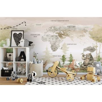 Обои виниловые на флизелине Design Studio 3D (Дизайн Студио 3Д) Карты Карта с лесными животными в желтых тонах Канвас (CM-004)
