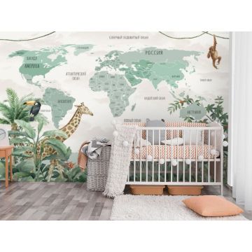 Обои виниловые на флизелине Design Studio 3D (Дизайн Студио 3Д) Карты Зеленая карта между тропиков Бесшовная Фреска Гранд (CM-006)