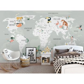 Обои виниловые на флизелине Design Studio 3D (Дизайн Студио 3Д) Карты Карта с животными на зеленом Песок (CM-007)