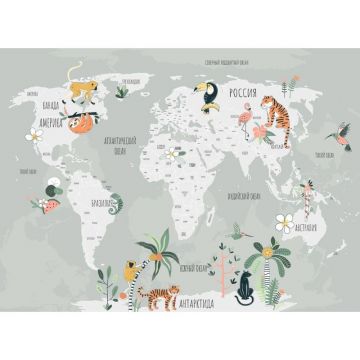 Обои виниловые на флизелине Design Studio 3D (Дизайн Студио 3Д) Карты Карта с животными на зеленом Акварель (CM-007)