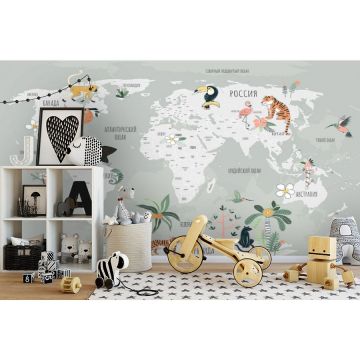 Обои виниловые на флизелине Design Studio 3D (Дизайн Студио 3Д) Карты Карта с животными на зеленом Акварель (CM-007)