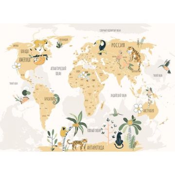 Обои виниловые на флизелине Design Studio 3D (Дизайн Студио 3Д) Карты Бежевая карта с животными Акварель (CM-008)