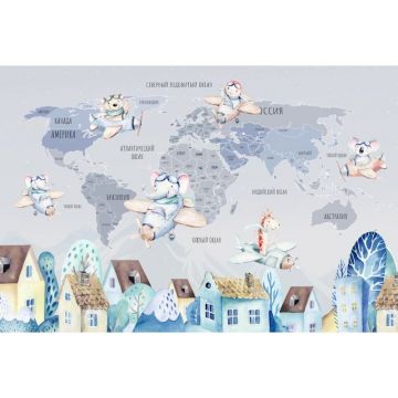 Обои виниловые на флизелине Design Studio 3D (Дизайн Студио 3Д) Карты Карта с домами в холодных тонах Канвас (CM-009)