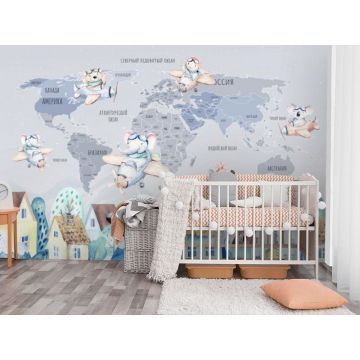 Обои виниловые на флизелине Design Studio 3D (Дизайн Студио 3Д) Карты Карта с домами в холодных тонах Бесшовная Фреска Classic (CM-009)