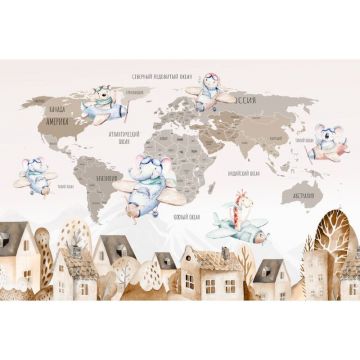 Обои виниловые на флизелине Design Studio 3D (Дизайн Студио 3Д) Карты Карта с домами в теплых тонах Бесшовная Фреска Гранд (CM-010)