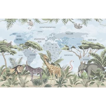 Обои виниловые на флизелине Design Studio 3D (Дизайн Студио 3Д) Карты Карта с животными саванны в холодных тонах Акварель (CM-011)