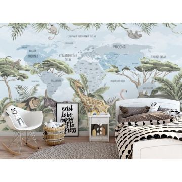 Обои виниловые на флизелине Design Studio 3D (Дизайн Студио 3Д) Карты Карта с животными саванны в холодных тонах Бесшовная Фреска Гранд (CM-011)