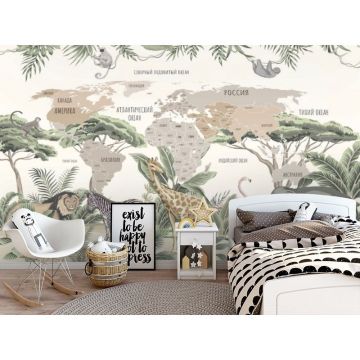 Обои виниловые на флизелине Design Studio 3D (Дизайн Студио 3Д) Карты Карта с животными саванны в теплых тонах Песок (CM-012)