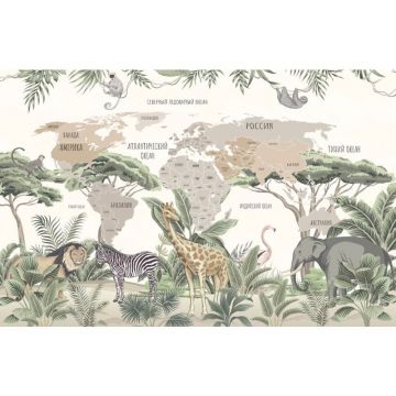 Обои виниловые на флизелине Design Studio 3D (Дизайн Студио 3Д) Карты Карта с животными саванны в теплых тонах Акварель (CM-012)