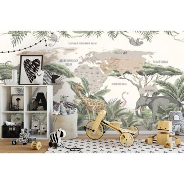 Обои виниловые на флизелине Design Studio 3D (Дизайн Студио 3Д) Карты Карта с животными саванны в теплых тонах Бесшовная Фреска Гранд (CM-012)