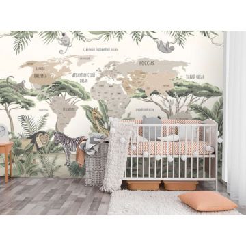 Обои виниловые на флизелине Design Studio 3D (Дизайн Студио 3Д) Карты Карта с животными саванны в теплых тонах Бесшовная Фреска Ultra (CM-012)