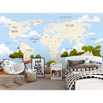 Обои виниловые на флизелине Design Studio 3D (Дизайн Студио 3Д) Карты Бежевая карта с животными саванны Песок (CM-013)