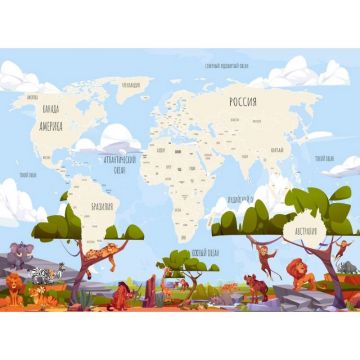 Обои виниловые на флизелине Design Studio 3D (Дизайн Студио 3Д) Карты Бежевая карта с животными саванны Канвас (CM-013)