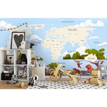 Обои виниловые на флизелине Design Studio 3D (Дизайн Студио 3Д) Карты Бежевая карта с животными саванны Канвас (CM-013)