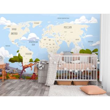 Обои виниловые на флизелине Design Studio 3D (Дизайн Студио 3Д) Карты Бежевая карта с животными саванны Бесшовная Фреска Ultra (CM-013)