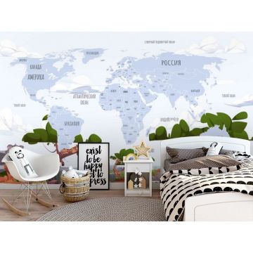 Обои виниловые на флизелине Design Studio 3D (Дизайн Студио 3Д) Карты Голубая карта с животными саванны Песок (CM-014)