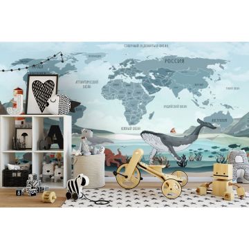 Обои виниловые на флизелине Design Studio 3D (Дизайн Студио 3Д) Карты Бирюзовая карта с морскими животными Канвас (CM-015)