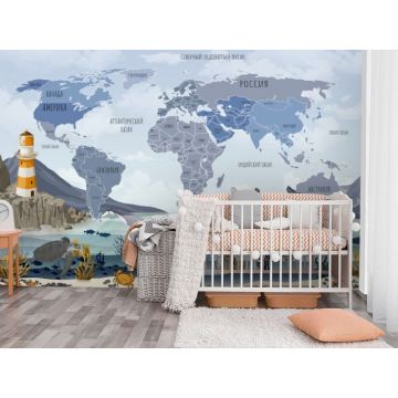 Обои виниловые на флизелине Design Studio 3D (Дизайн Студио 3Д) Карты Карта с морскими животными Канвас (CM-016)