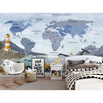 Обои виниловые на флизелине Design Studio 3D (Дизайн Студио 3Д) Карты Карта с морскими животными Бесшовная Фреска Гранд (CM-016)