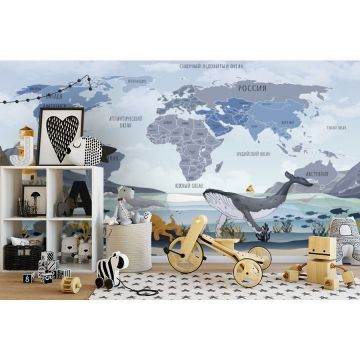 Обои виниловые на флизелине Design Studio 3D (Дизайн Студио 3Д) Карты Карта с морскими животными Бесшовная Фреска Ultra (CM-016)