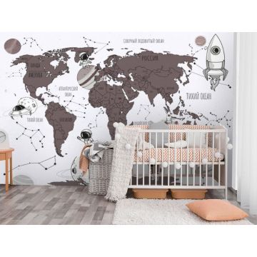 Обои виниловые на флизелине Design Studio 3D (Дизайн Студио 3Д) Карты Космическая карта на белом Бесшовная Фреска Classic (CM-020)
