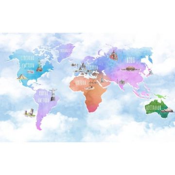 Обои виниловые на флизелине Design Studio 3D (Дизайн Студио 3Д) Карты Разноцветная карта с достопримечательностями Акварель (CM-023)