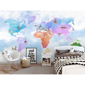 Обои виниловые на флизелине Design Studio 3D (Дизайн Студио 3Д) Карты Разноцветная карта с достопримечательностями Бесшовная Фреска Гранд (CM-023)