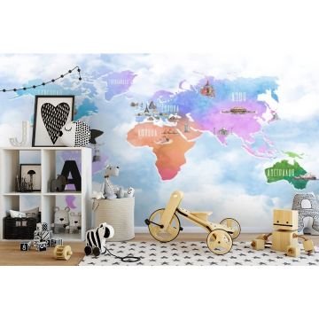Обои виниловые на флизелине Design Studio 3D (Дизайн Студио 3Д) Карты Разноцветная карта с достопримечательностями Бесшовная Фреска Classic (CM-023)