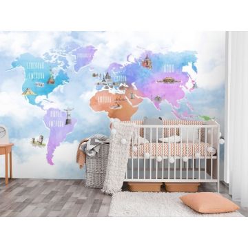 Обои виниловые на флизелине Design Studio 3D (Дизайн Студио 3Д) Карты Разноцветная карта с достопримечательностями Бесшовная Фреска Classic (CM-023)