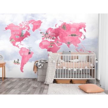 Обои виниловые на флизелине Design Studio 3D (Дизайн Студио 3Д) Карты Розовая карта с достопримечательностями Канвас (CM-024)