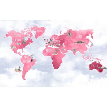 Обои виниловые на флизелине Design Studio 3D (Дизайн Студио 3Д) Карты Розовая карта с достопримечательностями Акварель (CM-024)