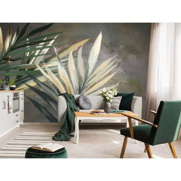 Обои виниловые на флизелине Design Studio 3D (Дизайн Студио 3Д) Avangard Ветви мелом в зеленых тонах Канвас (AVG-026)