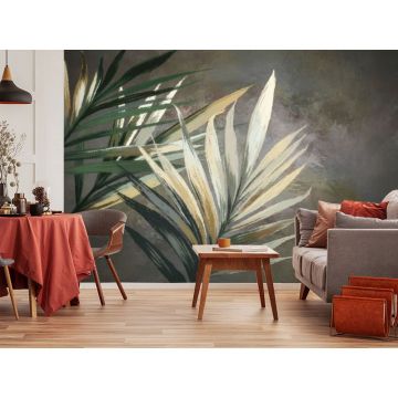 Обои виниловые на флизелине Design Studio 3D (Дизайн Студио 3Д) Avangard Ветви мелом в зеленых тонах Бесшовная Фреска Гранд (AVG-026)