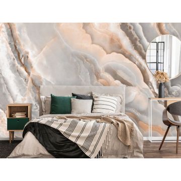 Обои виниловые на флизелине Design Studio 3D (Дизайн Студио 3Д) Каменная красота Срез мрамора в бежевых тонах Бесшовная Фреска Гранд (KK-046)