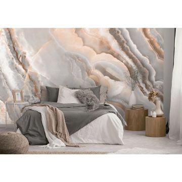 Обои виниловые на флизелине Design Studio 3D (Дизайн Студио 3Д) Каменная красота Срез мрамора в бежевых тонах Бесшовная Фреска Classic (KK-046)