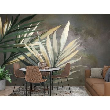 Обои виниловые на флизелине Design Studio 3D (Дизайн Студио 3Д) Avangard Ветви мелом в зеленых тонах Бесшовная Фреска Classic (AVG-026)