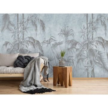 Обои виниловые на флизелине Design Studio 3D (Дизайн Студио 3Д) Нежность Бамбуковые листья на фоне гранж в голубых тонах Бесшовная Фреска Гранд (NJ-002)