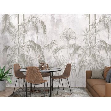 Обои виниловые на флизелине Design Studio 3D (Дизайн Студио 3Д) Нежность Бамбуковые листья на штукатурке Бесшовная Фреска Classic (NJ-003)