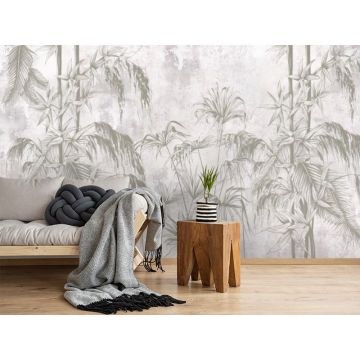 Обои виниловые на флизелине Design Studio 3D (Дизайн Студио 3Д) Нежность Бамбуковые листья на штукатурке Бесшовная Фреска Classic (NJ-003)