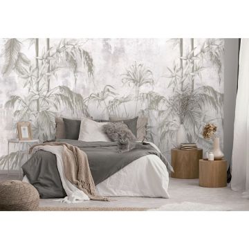 Обои виниловые на флизелине Design Studio 3D (Дизайн Студио 3Д) Нежность Бамбуковые листья на штукатурке Бесшовная Фреска Classic (NJ-003)