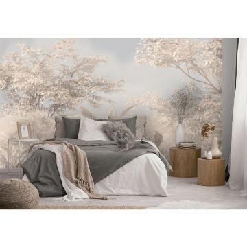 Обои виниловые на флизелине Design Studio 3D (Дизайн Студио 3Д) Нежность Листва в теплых тонах Бесшовная Фреска Гранд (NJ-005)